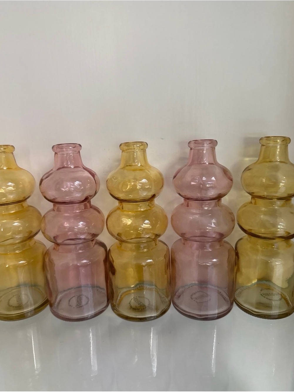 Glass Bubble Vase Set in Pink and Amber